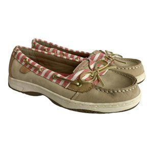 Sperry‎ Top Sider Angelfish Boat Shoes Women 6 Leather Cream Pink Nautical Flats